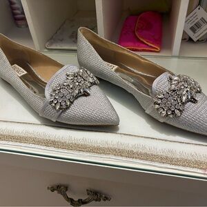 Badgley Mischka Silver Flats with Crystal Embellishments